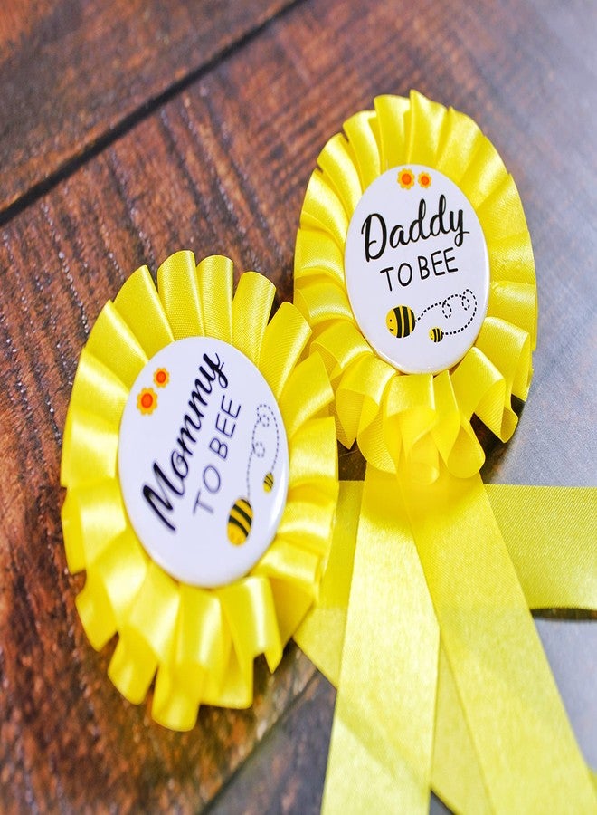 PATICARRY HAPPYLAND - Yellow Bee Baby Shower Mom to be & Daddy to be Tinplate Badge Pin - Gender Reveal Party Set Mommy to be & New Dad Gift Yellow Rosette Button for Baby boy Celebration - Image 3